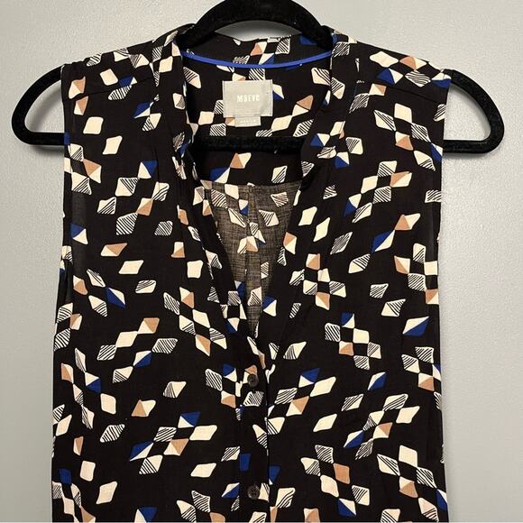 Anthropologie Maeve Geometric Shift Sleeveless Dress with Waist Tie Black Size M - Picture 3 of 9